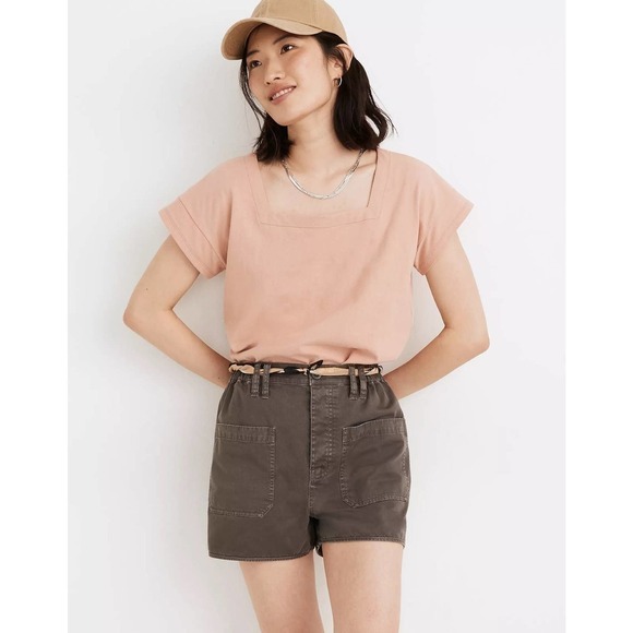 Madewell Belclaire Patch Pockets High-Rise Pull-On Shorts Basalt Gray Medium - Picture 2 of 15